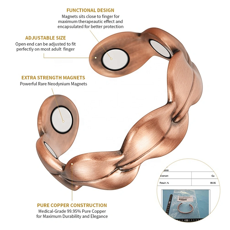 Wollet Magnetic Copper Ring Arthritis Women Pure Copper Rings for Women Adjustable Health with 3PCS Magnets
