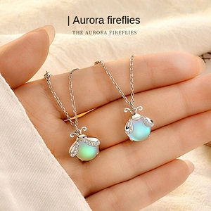 Wollet Colorful Moonstone Insect Women's Pendant Clavicle Chain S925 Silver Firefly Necklace