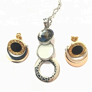 Wollet Fashion Magnetic Energy Pendant Earring Stainless Steel Jewelry Set