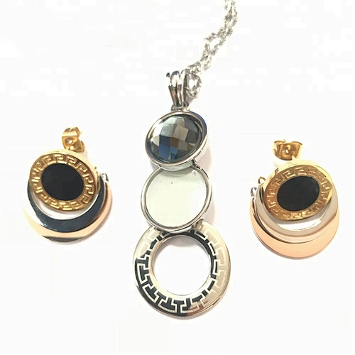 Wollet Fashion Magnetic Energy Pendant Earring Stainless Steel Jewelry Set