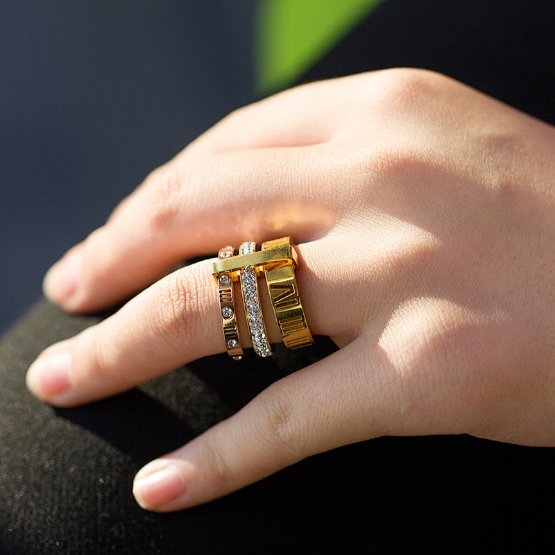 New style diamond Roman letter two-color fashion atmosphere women ring