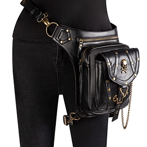 Wollet Ladies One Shoulder Crossbody Waist Bag Steampunk Retro Motorcycle Bag