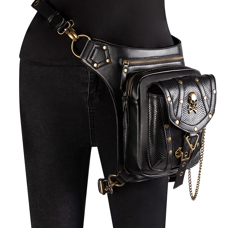 Wollet Ladies One Shoulder Crossbody Waist Bag Steampunk Retro Motorcycle Bag
