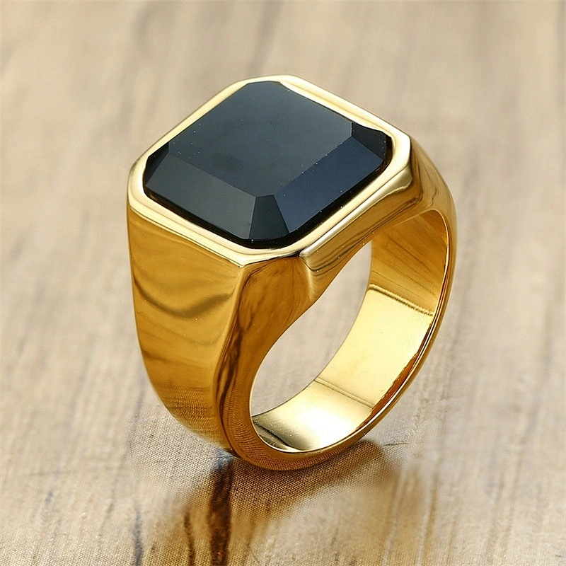 Wollet new style stainless steel black agate ring men's ring