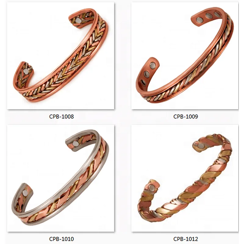 Wollet Antique Inia Twisted Wide Cuff Magnetic Therapy Pure Copper Bangle Bracelets  For Men