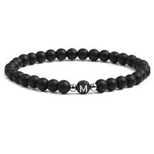 Wollet fashion black small natural lava rock stone bead bracelet