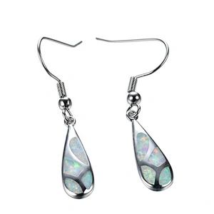 925 Sterling Silver White Opal Drop Earrings Delicate Silver Earrings