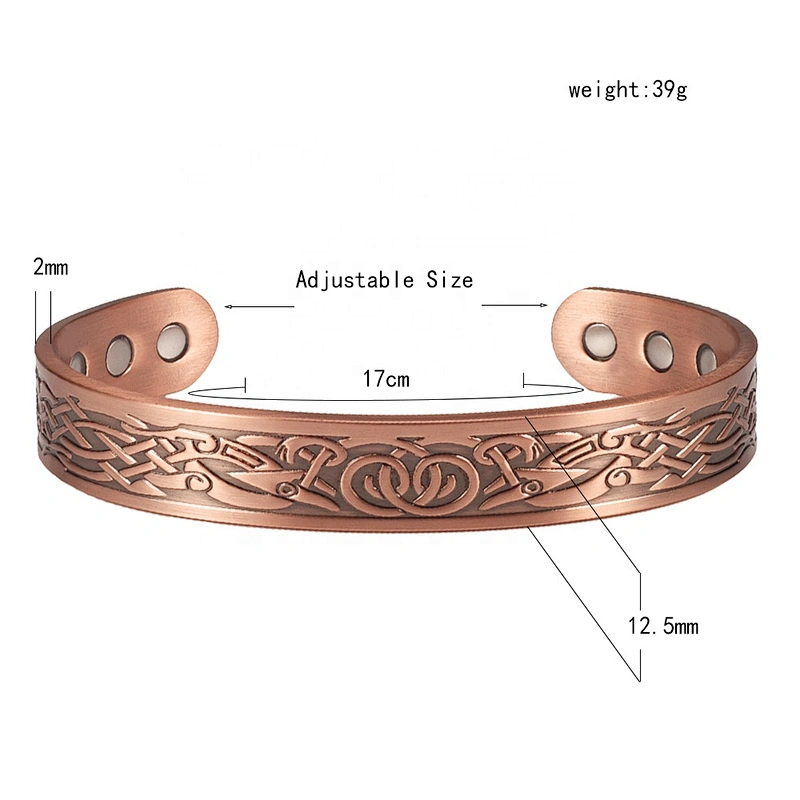 Wollet Mens Pure Copper Bangle  Arthritis Pain Relief Therapy Healthy Copper Magnetic Bracelet