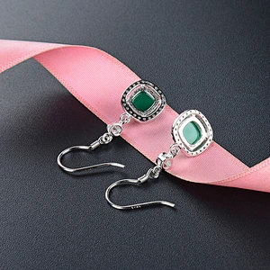 Wollet New Light Luxury Starry Sky Green Agate S925 Sterling Silver Ear Buckle Earrings