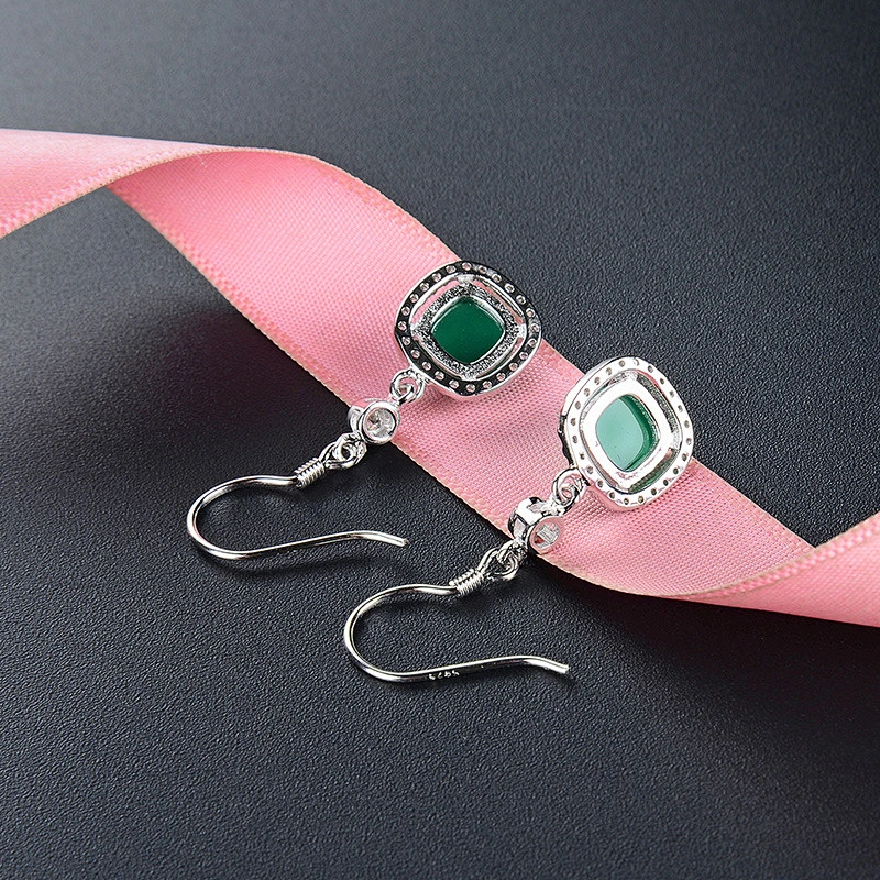 Wollet New Light Luxury Starry Sky Green Agate S925 Sterling Silver Ear Buckle Earrings