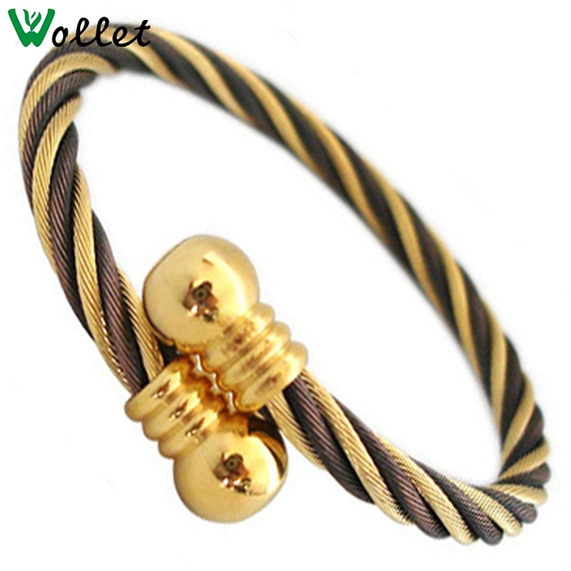 Coffee Plating Stainless Steel Cable Bracelet With Magnetic Balls