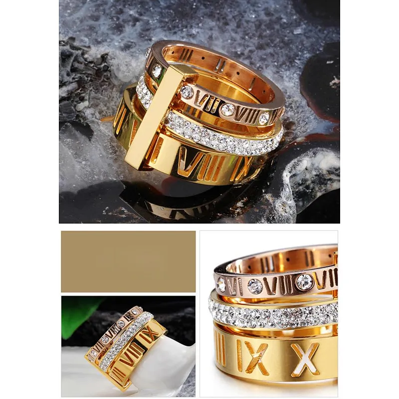 New style diamond Roman letter two-color fashion atmosphere women ring