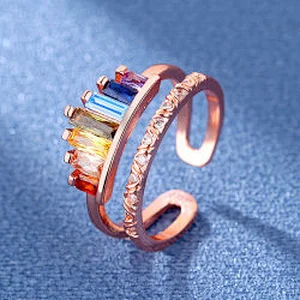 Wollet New Fashionable Open Zircon Rainbow Crown Adjustable Copper Ring