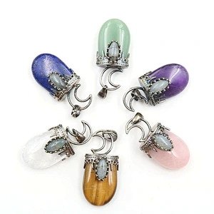 Wollet Vintage Natural Glitter Stone Moon Amethyst Pendant Necklace