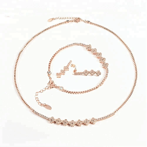 Wollet Fashion CZ Stone Copper Magnetic Gold Plated Jewelry Set