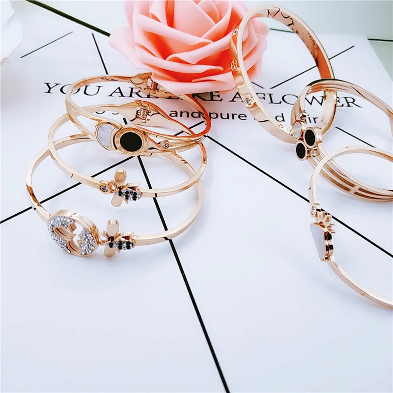 Wollet New Design Fashion Adjustable Love Bracelet Rose Gold Stainless Steel Bracelet
