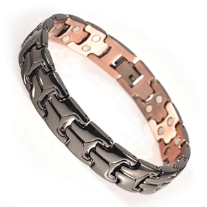 Wollet Fashion Wholesale Black Plated Health Balance Bio Magnetic Men Copper Bracelet