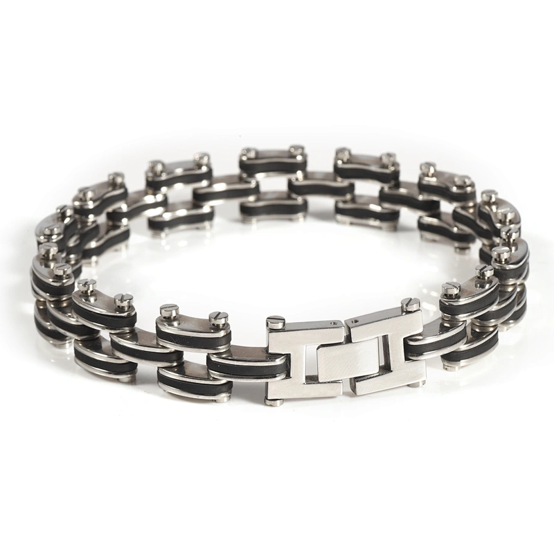Wollet Fashion Classic 316L Stainless Steel Black Bicycle Chain Bracelet For Men