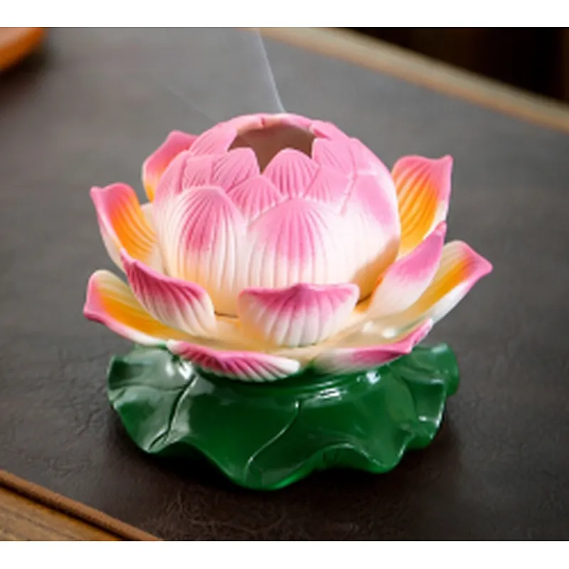 Wollet Home Interior Zen Decoration Ceramic Color Lotus Incense Burner Aromatherapy Burner Crafts