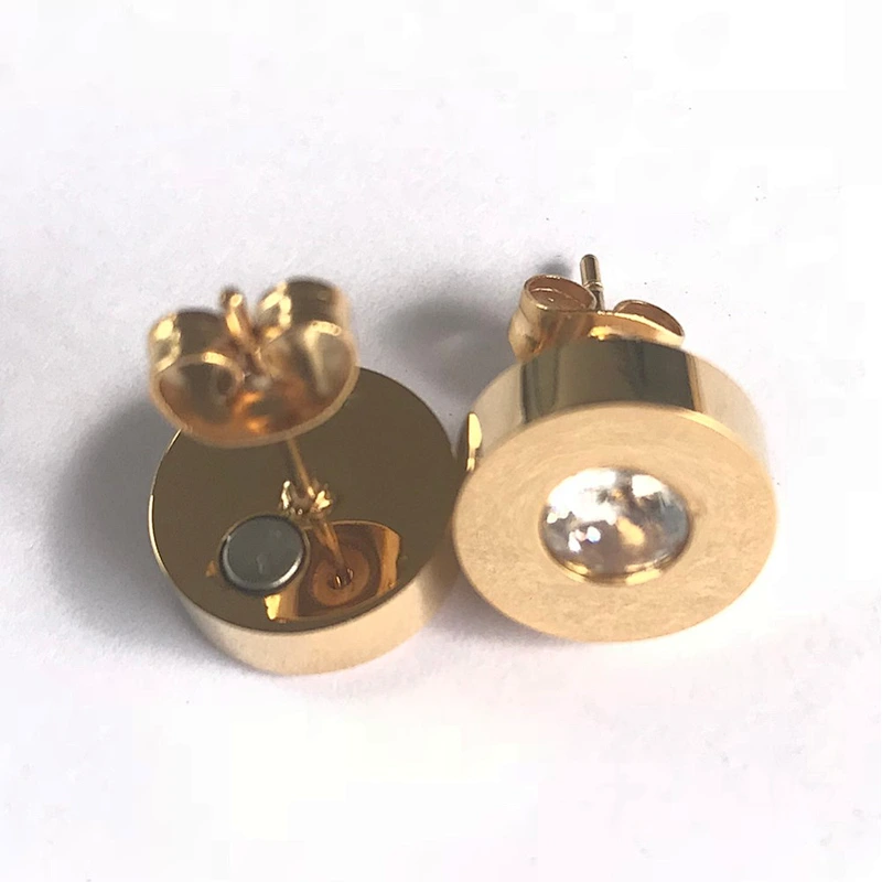 Wollet Fashion Multifaceted CZ Stone Rose Gold Energy Magnetic Stainless Steel Earring