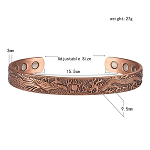 Embossed Floral Copper Blood Pressure Magnetic Bracelet