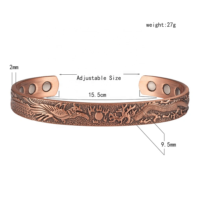 Embossed Floral Copper Blood Pressure Magnetic Bracelet