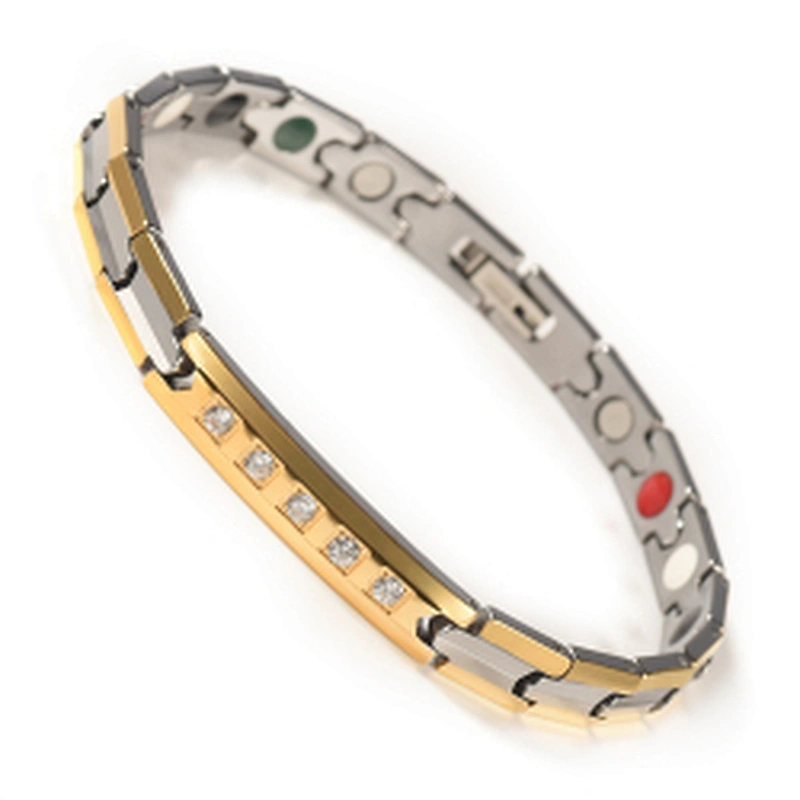 Wollet Fashion Jewelry Wholesale Gold Plated Tungsten Magnetic Health Bracelet With CZ Stone
