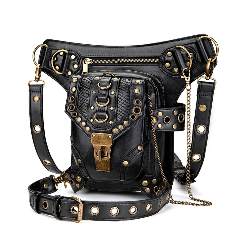 Wollet Ladies One Shoulder Crossbody Waist Bag Steampunk Retro Motorcycle Bag