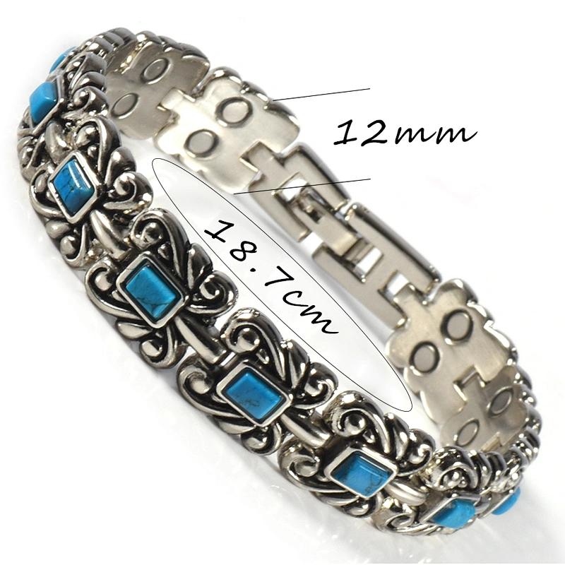 Wollet Fashion Blue Turquoise Double Row Bio Magnetic Bracelet