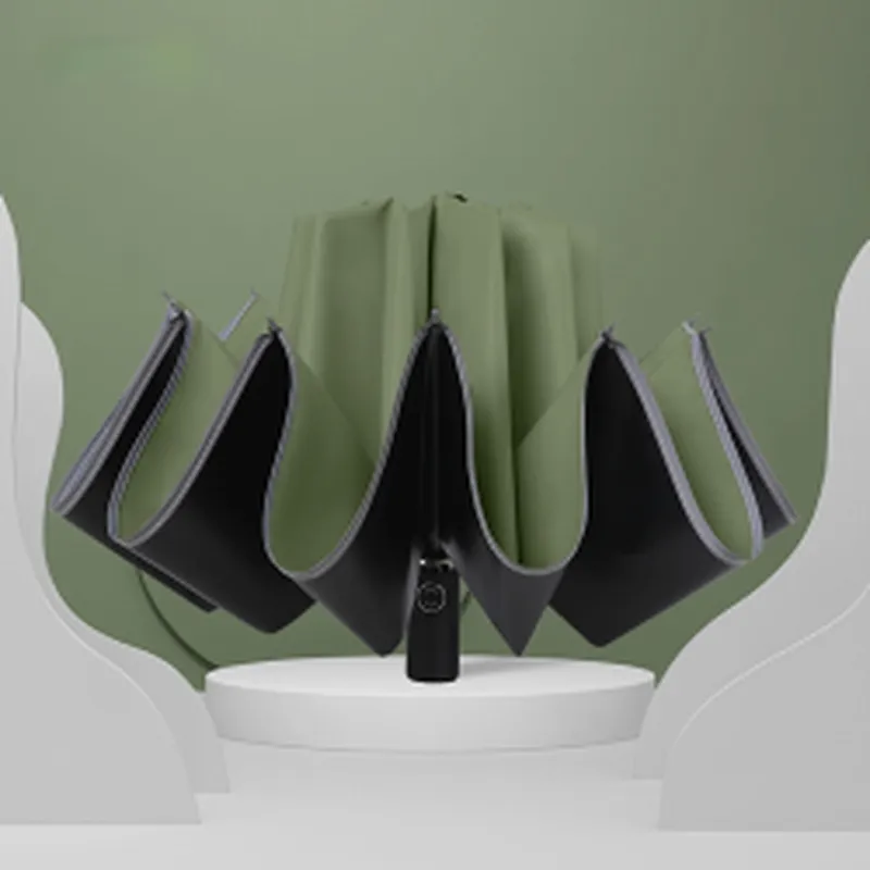 Wollet LED Light Fully Automatic Reverse Folding Umbrella with Night Reflective Strip