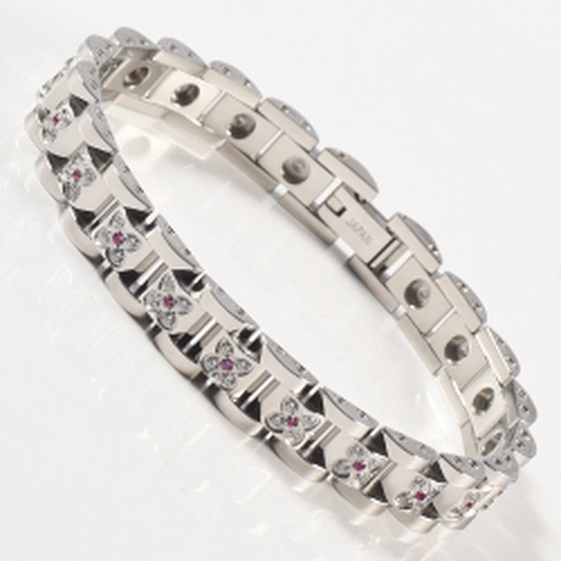 Wollet Fashion Zircon Semicircle 316L Stainless Steel Bio Magnetic Bracelet