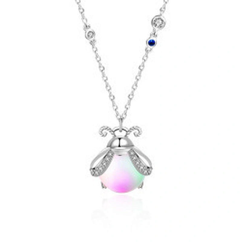 Wollet Colorful Moonstone Insect Women's Pendant Clavicle Chain S925 Silver Firefly Necklace