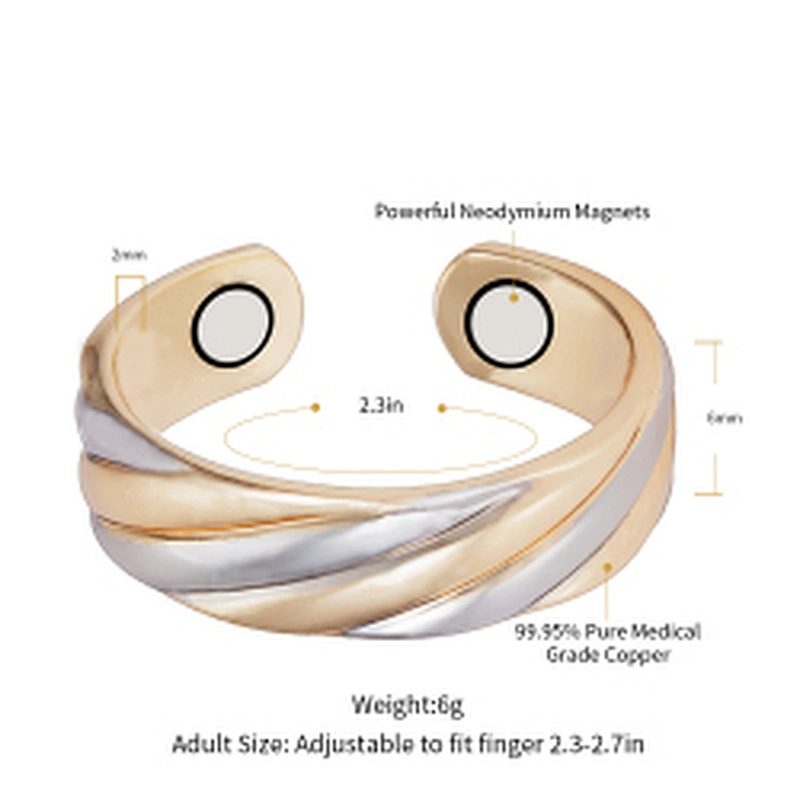 Wollet Magnetic Copper Ring Arthritis Women Pure Copper Rings for Women Adjustable Health with 3PCS Magnets