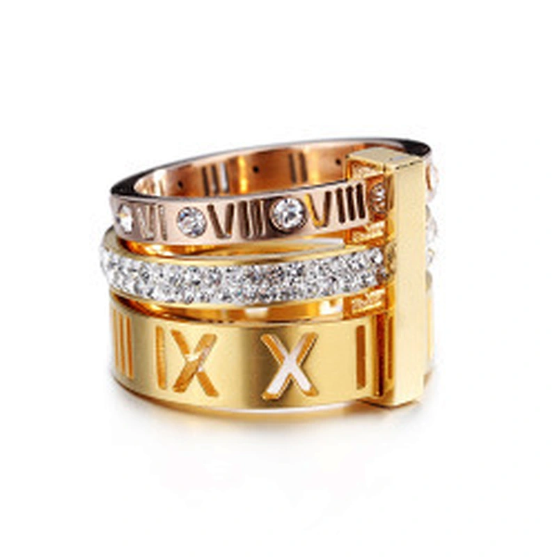 New style diamond Roman letter two-color fashion atmosphere women ring