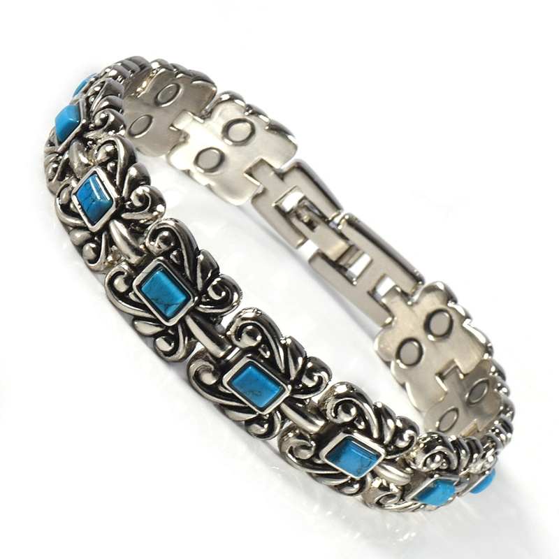 Wollet Fashion Blue Turquoise Double Row Bio Magnetic Bracelet