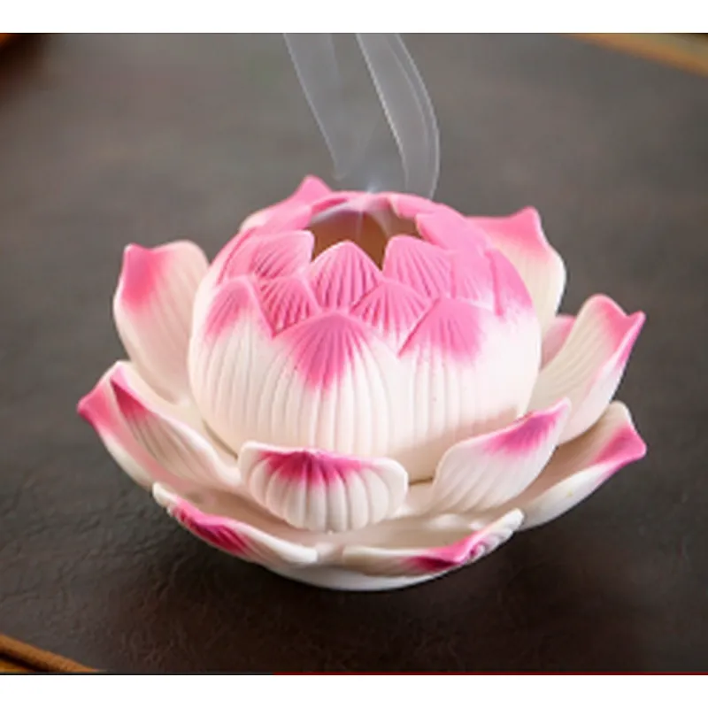 Wollet Home Interior Zen Decoration Ceramic Color Lotus Incense Burner Aromatherapy Burner Crafts