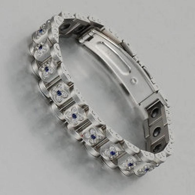Wollet Fashion Zircon Semicircle 316L Stainless Steel Bio Magnetic Bracelet