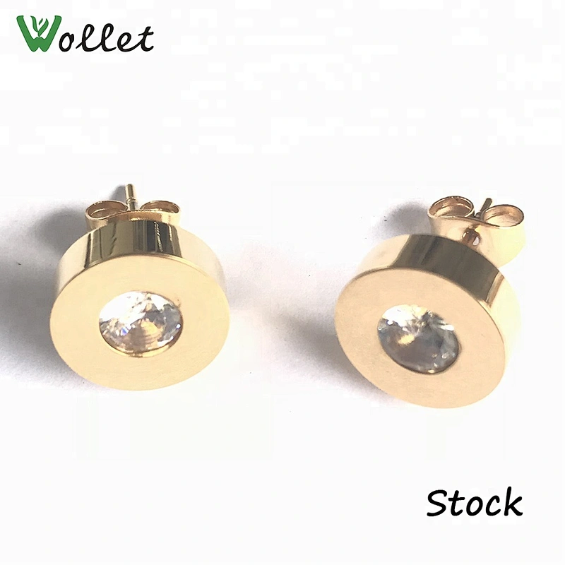 Wollet Fashion Multifaceted CZ Stone Rose Gold Energy Magnetic Stainless Steel Earring