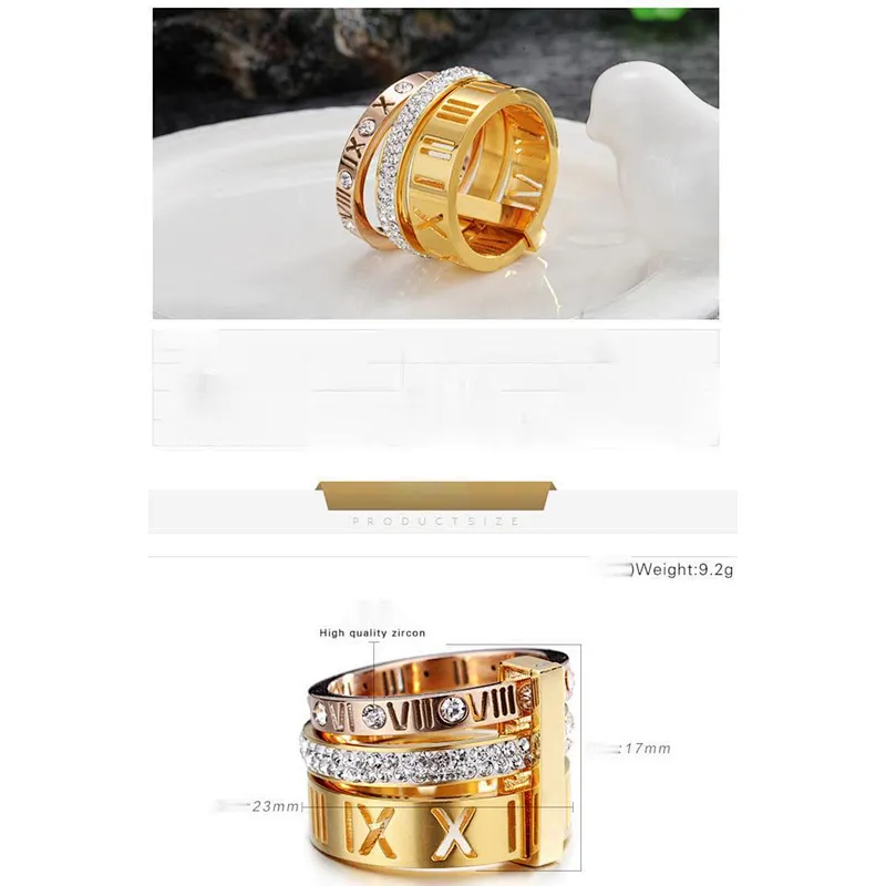 New style diamond Roman letter two-color fashion atmosphere women ring