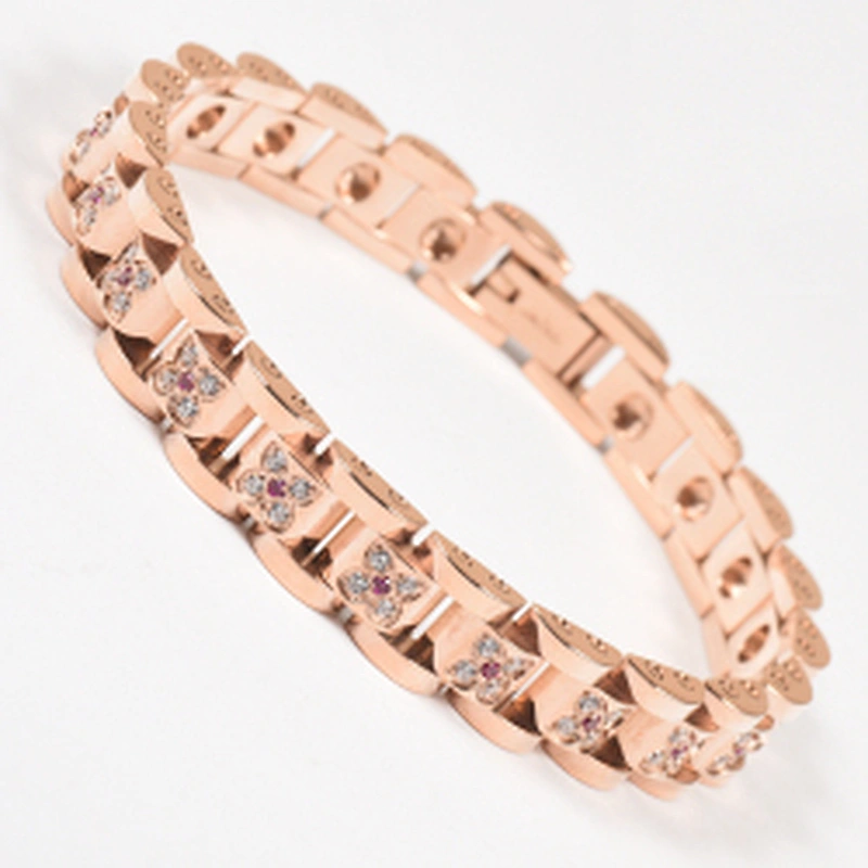 Wollet Fashion Zircon Semicircle 316L Stainless Steel Bio Magnetic Bracelet