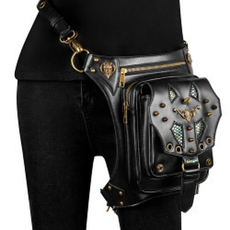 Wollet Ladies One Shoulder Crossbody Waist Bag Steampunk Retro Motorcycle Bag