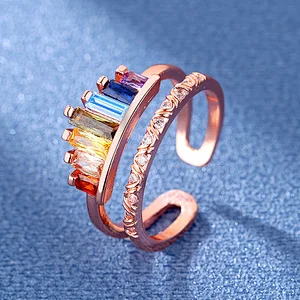 Wollet New Fashionable Open Zircon Rainbow Crown Adjustable Copper Ring