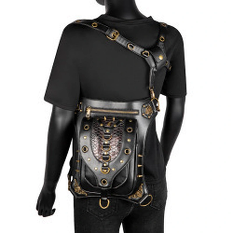 Wollet Ladies One Shoulder Crossbody Waist Bag Steampunk Retro Motorcycle Bag