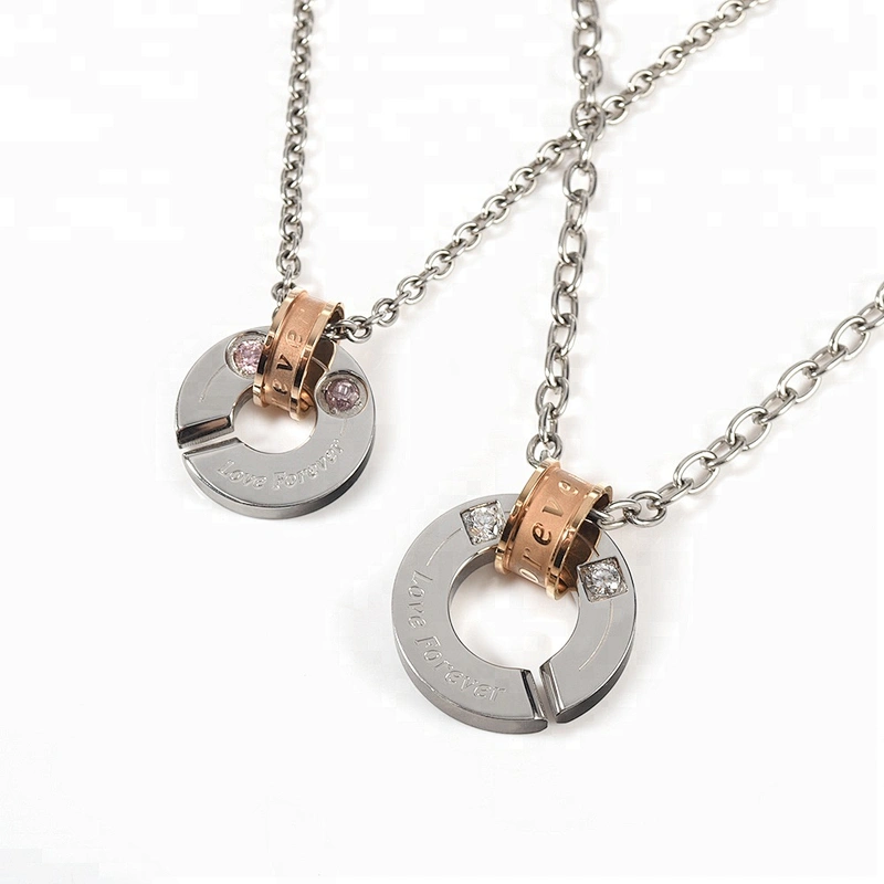 Wollet Fashion Couple CZ Stone Round Pendant 316L Stainless Steel Pendant