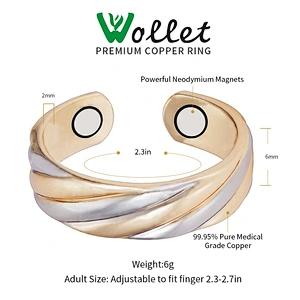 Wollet Magnetic Copper Ring Arthritis Women Pure Copper Rings for Women Adjustable Health with 3PCS Magnets