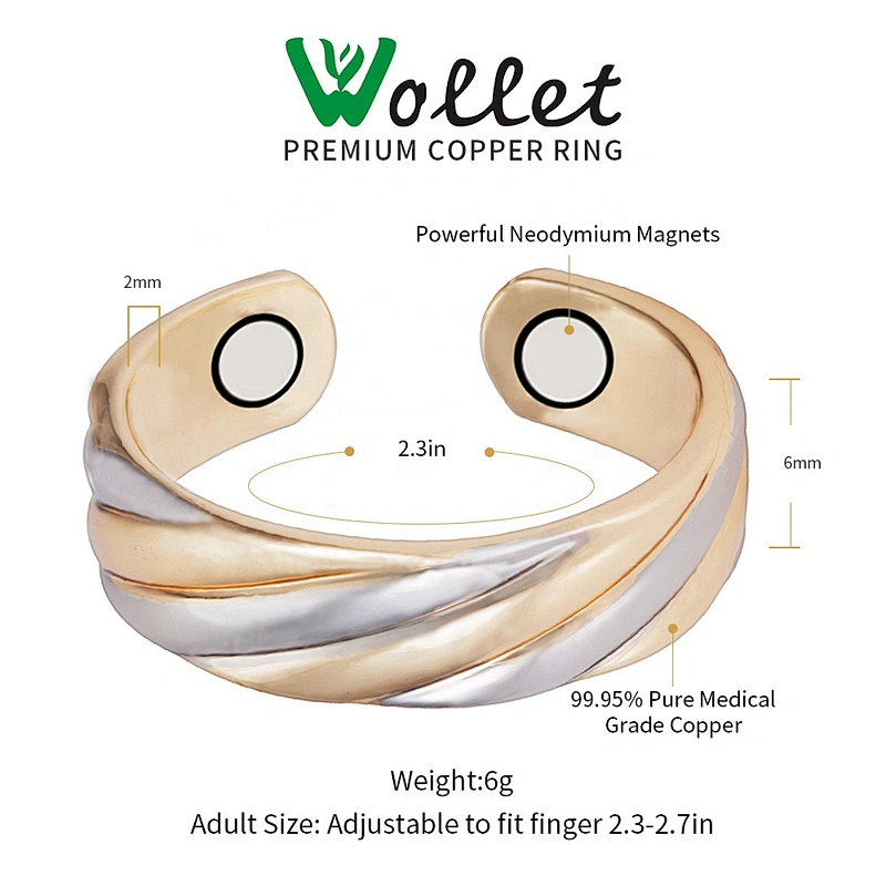 Wollet Magnetic Copper Ring Arthritis Women Pure Copper Rings for Women Adjustable Health with 3PCS Magnets