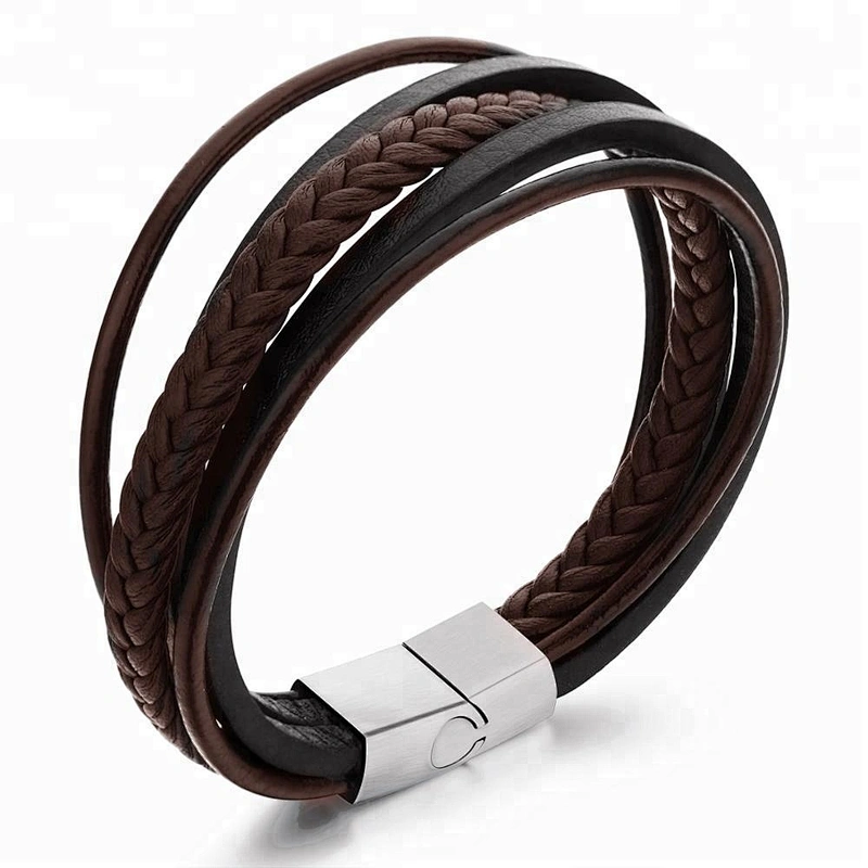 Wollet Men Stainless Steel Germanium Energy Bio Magnetic Leather Bracelet