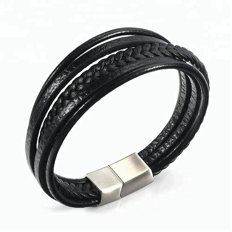 Wollet Men Stainless Steel Germanium Energy Bio Magnetic Leather Bracelet