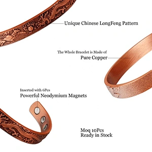 Wollet Magnet Solid Red Cuff Wholesale Vitiligo Healing Health Benefits Arthritis Magnetic Pure Copper Bracelet For Arthritis