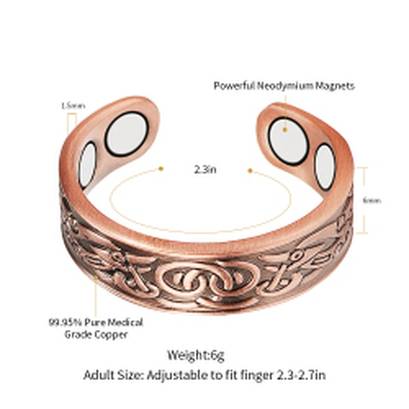 Wollet Magnetic Copper Ring Arthritis Women Pure Copper Rings for Women Adjustable Health with 3PCS Magnets